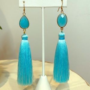 Light Blue Silk Tassel Earrings